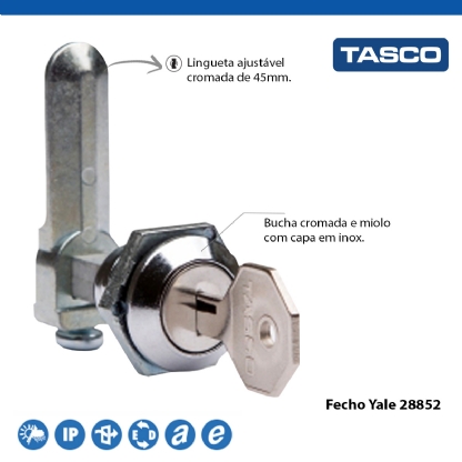 Fecho Yale Cromado Lingueta Ajustável 45Mm Standart Ip40 28852 - Tasco
