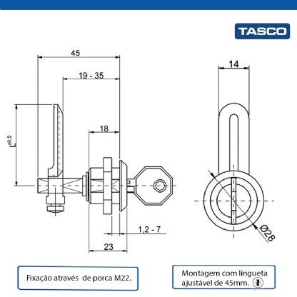 Fecho Yale Cromado Lingueta Ajustável 45Mm Standart Ip40 28852 - Tasco