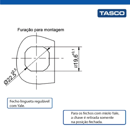 Fecho Yale Cromado Lingueta Ajustável 45Mm Standart Ip40 28852 - Tasco
