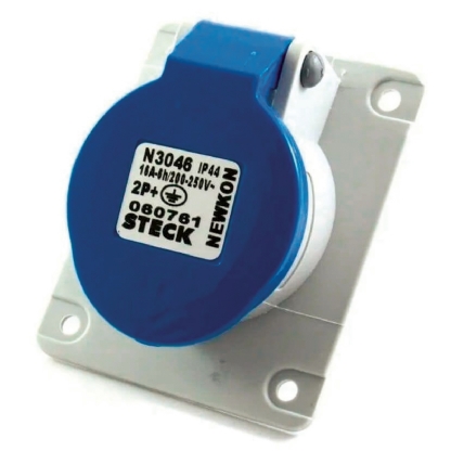 Tomada Industrial Fêmea Embutir 2P+T 16A 220/240V 6H Azul Newkon N3046 - Steck