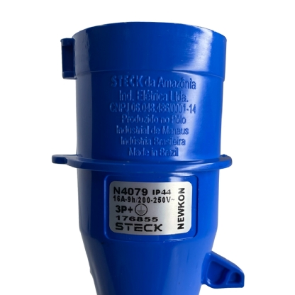 Plug Macho Poliamida 6.6 3P+T 16A 220/240V Azul 9H Ip44 Newkon N4079 - Steck