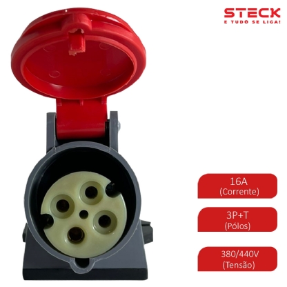 Tomada Industrial Fêmea Sobrepor 3P+T 16A 380/440V Vermelho 6H Ip44 Brasikon - Steck