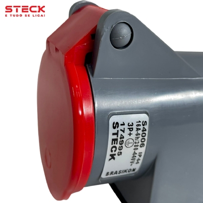 Tomada Industrial Fêmea Sobrepor 3P+T 16A 380/440V Vermelho 6H Ip44 Brasikon - Steck