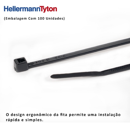 Abraçadeira Flexível Nylon 100x2,5x3,7mm Preto Standart Embalagem Com 100 Peças Série T - Hellermann