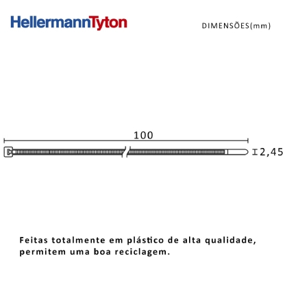 Abraçadeira Flexível Nylon 100x2,5x3,7mm Preto Standart Embalagem Com 100 Peças Série T - Hellermann