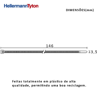 Abraçadeira Flexível Poliamida 150x3,6mm Natural Embalagem Com 500 Peças Série T - Hellermann