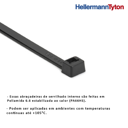 Abraçadeira Flexível Nylon 150x3,6mm Preto Embalagem Com 500 Unidades Série T 010114685 - Hellermann