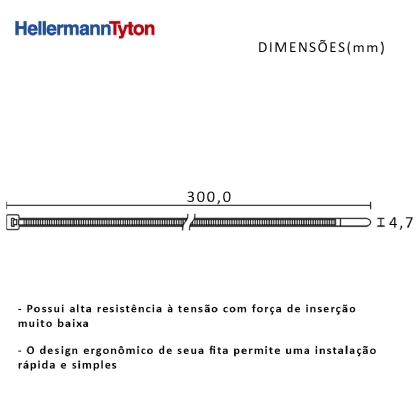 Abraçadeira Flexível Poliamida 300x4,7mm Natural Com 200 Unidades Série T 010114699 - Hellermann