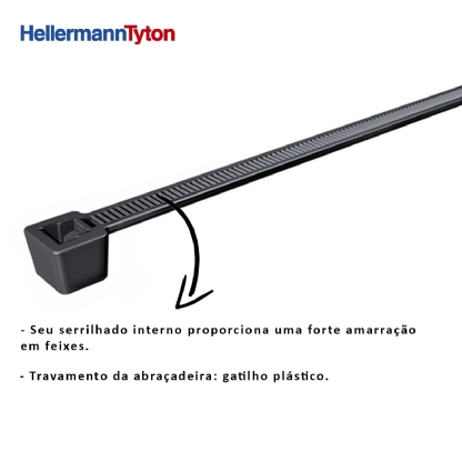 Abraçadeira Flexível Nylon 390x4,6mm Preto Embalagem Com 200 Unidades Série T 010114688 - Hellermann