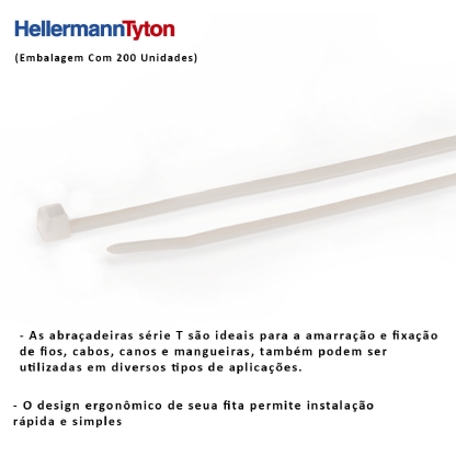 Abraçadeira Flexível Poliamida 200x4,6mm Natural Standart Embalagem Com 200 Peças - Hellermann