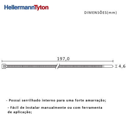 Abraçadeira Flexível Poliamida 200x4,6mm Natural Standart Embalagem Com 200 Peças - Hellermann