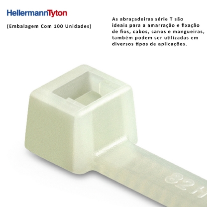Abraçadeira Flexível Poliamida 100x2,5x3,7mm Natural Embalagem Com 100 Unidades Série T - Hellermann