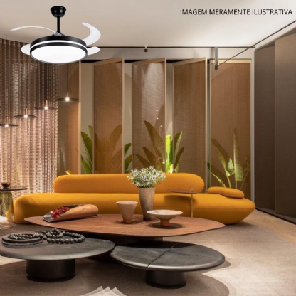 Ventilador Isis Retrátil Com Controle 30W Bivolt Preto 3000/4000/6000K Luz Amarela/Neutra/Branca - Spot Line