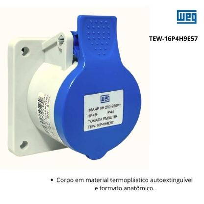 Tomada Industrial Fêmea Embutir 3P+T 16A 200/250V Azul 9H Ip44 Premium - Weg