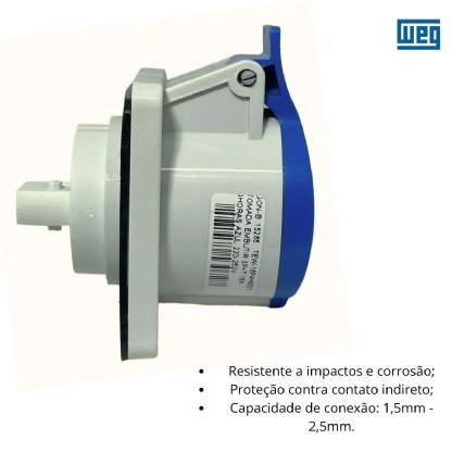 Tomada Industrial Fêmea Embutir 3P+T 16A 200/250V Azul 9H Ip44 Premium - Weg