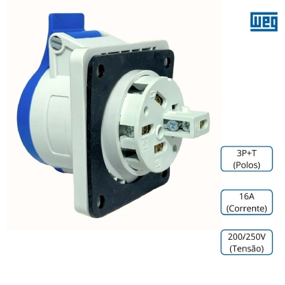 Tomada Industrial Fêmea Embutir 3P+T 16A 200/250V Azul 9H Ip44 Premium - Weg