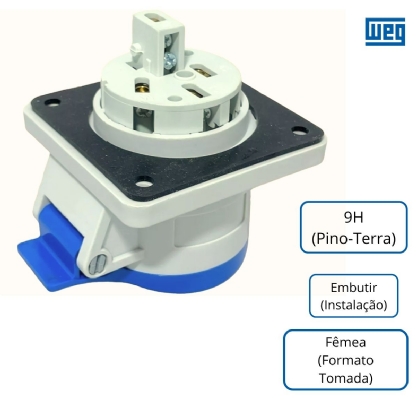 Tomada Industrial Fêmea Embutir 3P+T 16A 200/250V Azul 9H Ip44 Premium - Weg