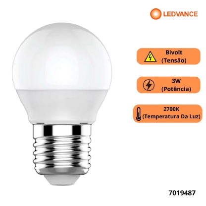 Lâmpada Led Bolinha G45 3W Bivolt E27 Ip20 2700K Luz Amarela 260Lm 25000H 7019487 - Ledvance