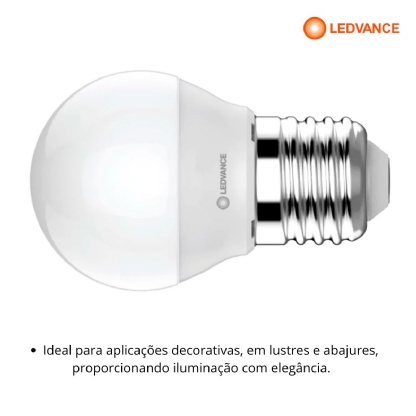 Lâmpada Led Bolinha G45 3W Bivolt E27 Ip20 2700K Luz Amarela 260Lm 25000H 7019487 - Ledvance
