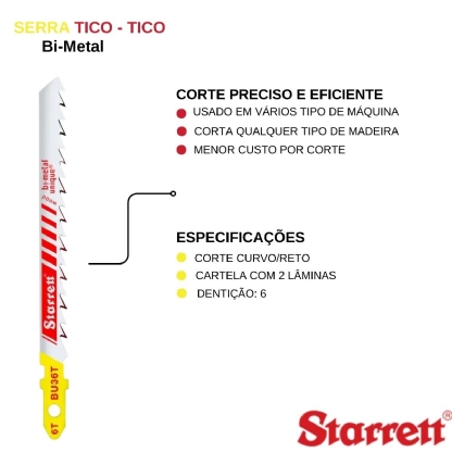 Serra Tico-tico Bi-metal 75mm 6d Retif Afilada Com 2 Bu36t-2 Starrett