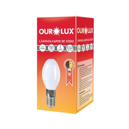 Lâmpada Vapor Sodio Ovóide 150W 2000K Luz Amarela E40 - Ourolux