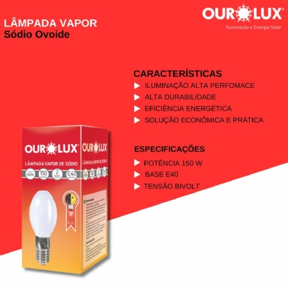 Lâmpada Vapor Sodio Ovóide 150W 2000K Luz Amarela E40 - Ourolux
