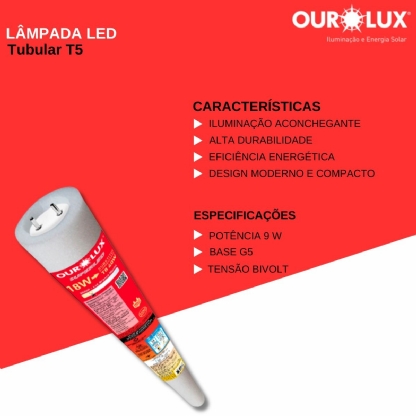 Lâmpada Led Tubular T5 18W Bivolt G5 3000K Luz Amarela Com Driver - Ourolux
