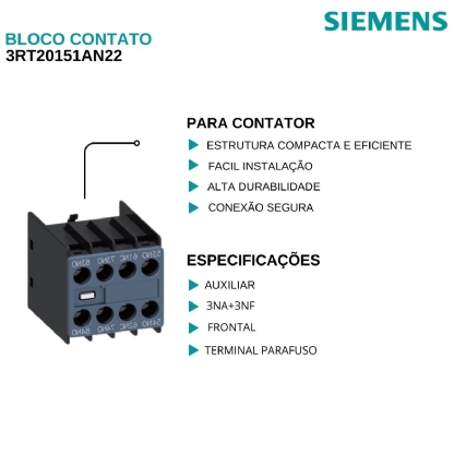 Bloco Contato Auxiliar Para Contator Frontal 3Na+1Nf 3RH29111XA310MA0 - Siemens