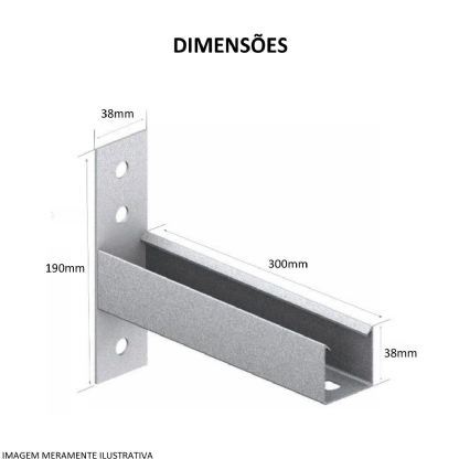 Mão Francesa Simples Aço 300Mm Pré Zincado Chapa 20 - Eletrocalhas/Est