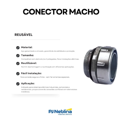 Conector Eletroduto Macho Reusável Zincado 2 Polegadas Kmra - Ekoflex