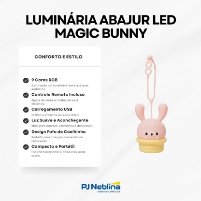 Luminária Abajur LED Magic Bunny 9 Cores USB Com Controle Remoto - Pet Light