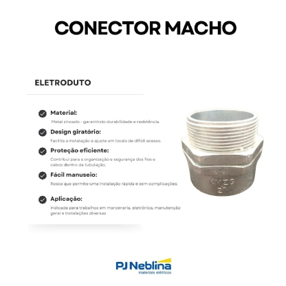Conector Eletroduto Macho Latão Zincado 2 Polegadas Rosca Bsp Reto Giratório Kmzgl - Ekoflex