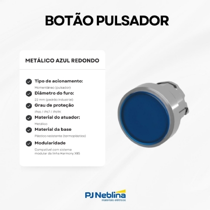 Botão Pulsador Metálico Azul 22mm Redondo â Schneider