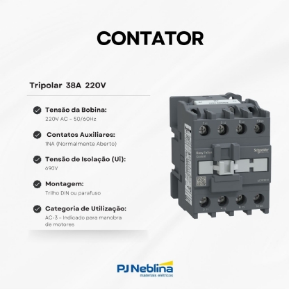 Contator Tripolar 38A 220V 50/60Hz 1NA - Schneider