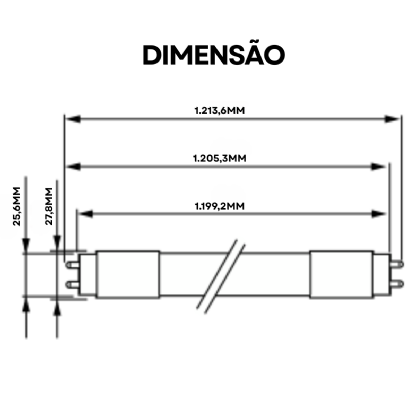 Lâmpada Led Tubular T8 18W Bivolt G13 6500K Luz Branca 2100Lm Vidro 1200Mm Philips