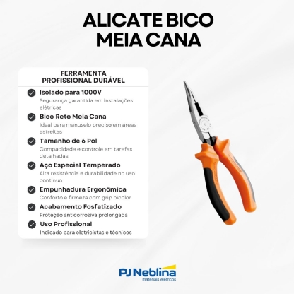 Alicate Bico Meia Cana Reto 6Pol Isolado 1000V - Tramontina