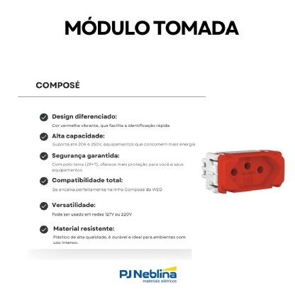 Módulo Tomada 2P+T 20A 250V Vermelha Composé Sem Placa Weg