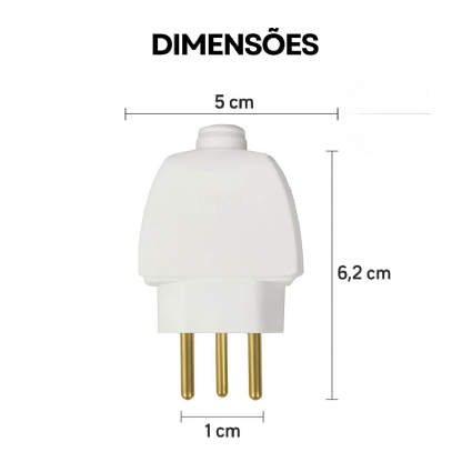 Plug Macho 10A 250V Branco Lateral/Axial Com Prensa Cabo - Pial