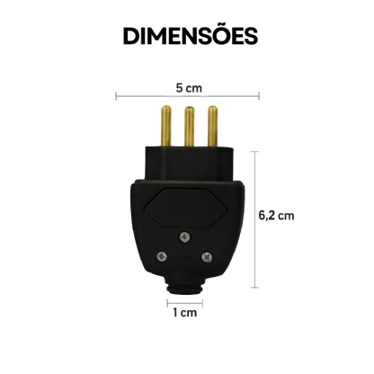 Plug Macho 10A 250V Preto Lateral/Axial Com Prensa Cabo - Pial