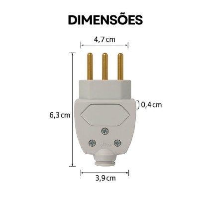 Plug Macho 10A 250V Cinza Lateral Com Prensa Cabo - Pial
