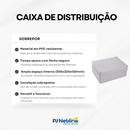 Caixa Distribuição Sobrepor Pvc 300X220X120mm Sem Embutes Ip55 Tampa Opaca - Steck