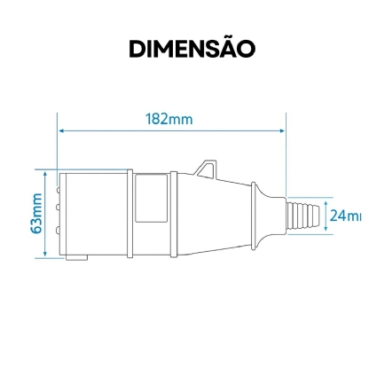 Plug Industrial Macho Poliamida 2P+T 32A 200/250V 6H 6.6 Azul Newkon N3276 - Steck
