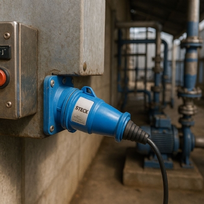 Plug Industrial Macho Poliamida 2P+T 32A 200/250V 6H 6.6 Azul Newkon N3276 - Steck