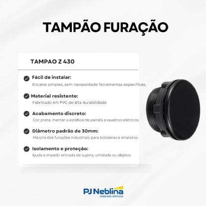 Tampão Furação 30Mm Pvc Preto - Ace Schmersal