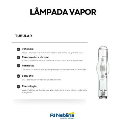 Lâmpada Vapor Metálico Tubular 250W E40 5000K Luz Do Dia - Ourolux
