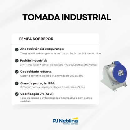 Tomada Industrial Femea Sobrepor 3P+T 32A 200/250V Azul 9H Ip44 Steck