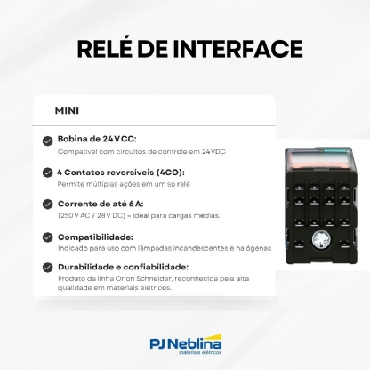 Relé De Interface Mini 6A 24VCC 4Naf Com Led RXM4AB2BD - Schneider Electric