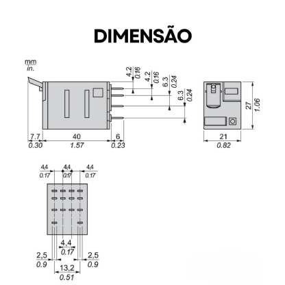 Relé De Interface Mini 6A 24VCC 4Naf Com Led RXM4AB2BD - Schneider Electric