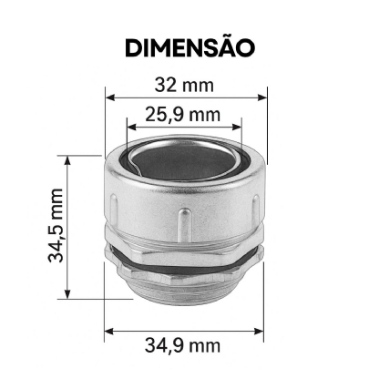 Conector Eletroduto Macho Reusável Zamak Zincado 3/4 Polegadas Rosca Bsp Reto Fixo Ip54 - Ekoflex
