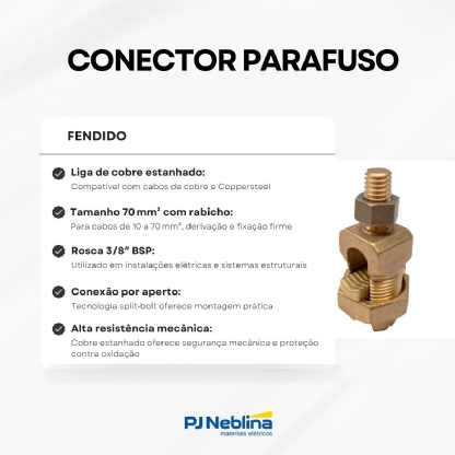 Conector Parafuso Fendido Split-Bolt Rabicho 70Mm Cobre Rosca 3/8 Polegadas Pfr 15777 Intelli